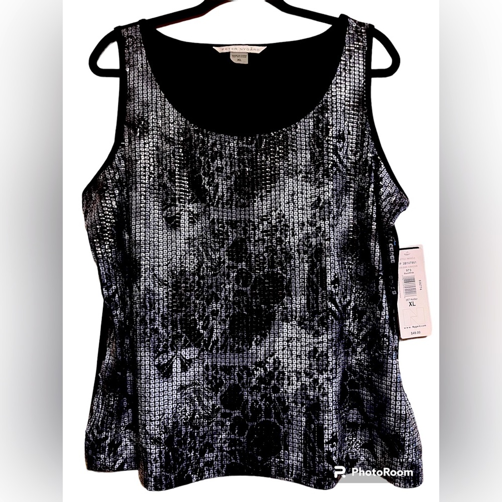 Peter Nygard - sequin tie-dye, tank top, reptile feel, black and grey, lined